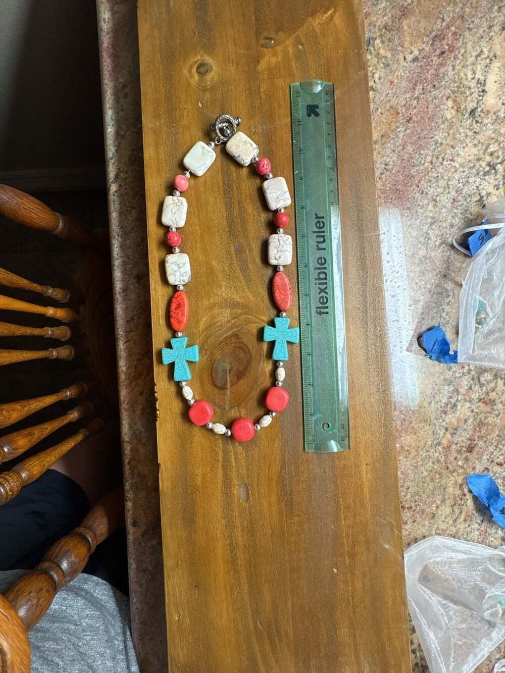 Unbranded Beaded Cross Necklace Turquoise and Howlite